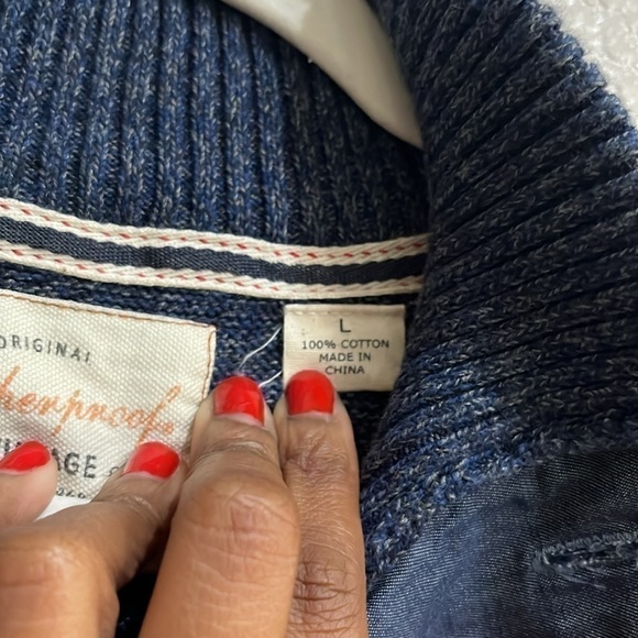 Weatherproof Vintage Mens 1/4 Button Up Mock Neck Sweater e Size L Blue - Picture 6 of 10